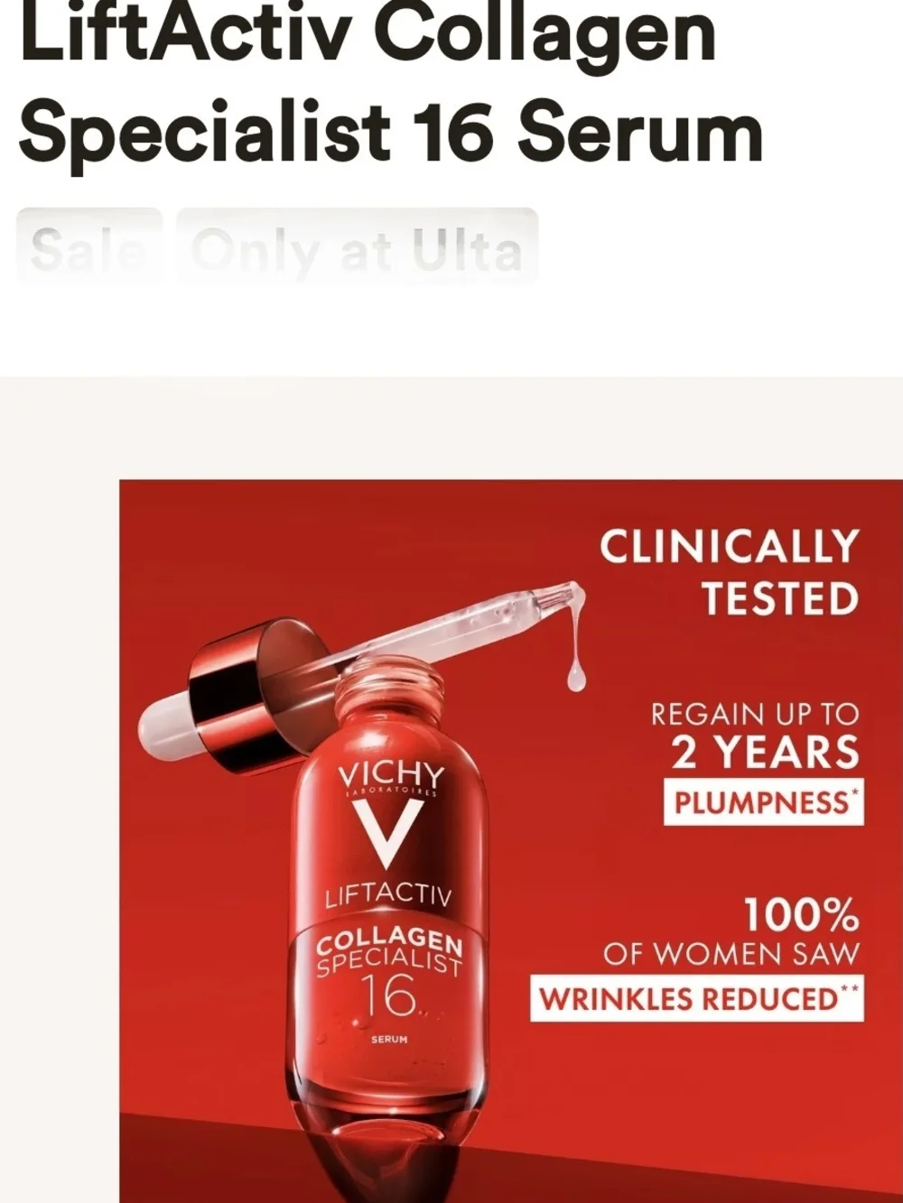 Vichy Liftactiv Collagen Specialist 16 Serum — Red. BRAND NEW